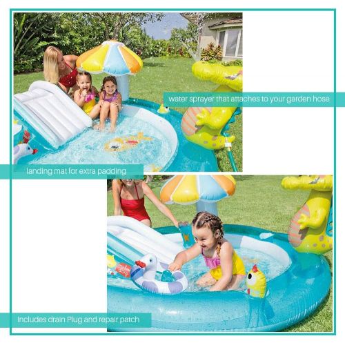 인텍스 MWShop Blow Up Ramp Inflatable Play Center Landing Mat for Extra Padding and a Water Sprayer That Attaches to Your Garden Hose to Keep Kids Cool in The Summer Includes Drain Plug and Repa