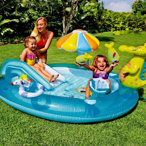 인텍스 MWShop Blow Up Ramp Inflatable Play Center Landing Mat for Extra Padding and a Water Sprayer That Attaches to Your Garden Hose to Keep Kids Cool in The Summer Includes Drain Plug and Repa