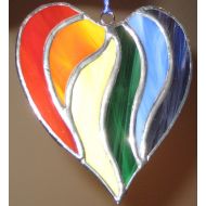 MWStainedglassWerks Multi Colored Rainbow Heart Sun Catcher