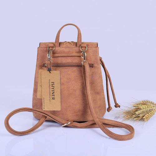  MXKJ-STORE Lady Backpack Casual Rucksack for Women Bohemia Small Bag Waterproof PU with Tassel Vintage Ethnic Style Backpack for Traveling, Shopping, Dating, Party, Holidays (Brown)