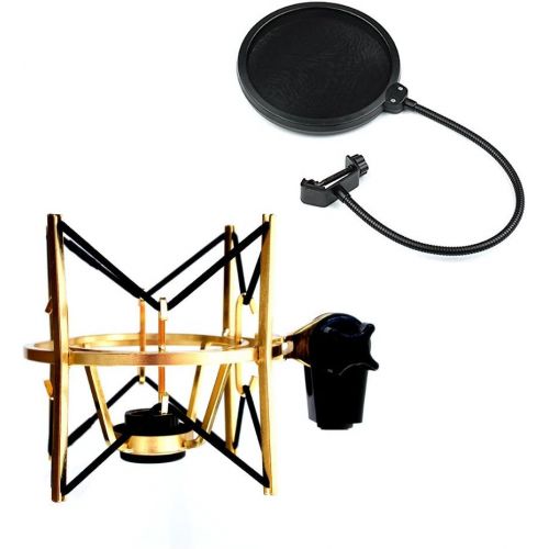  MXL USM-001-G Gold Plated Heavy Duty Basket Shock-mount with Pop Filter