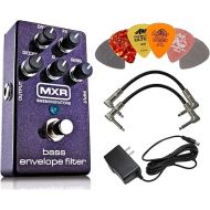 MXR M82 Bass Envelope Filter Effects Pedal BUNDLE with AC/DC Adapter Power Supply for 9 Volt DC 1000mA, 2 Metal-Ended Guitar Patch Cables AND 6 Dunlop Guitar Picks