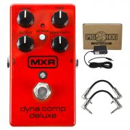 Dunlop M228 MXR Dyna Comp Deluxe Compressor Guitar Effect Pedal - Red with 9v AC Power Adapter and 2 R-Angle Patch Cable