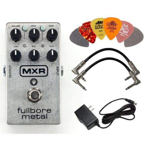  Dunlop MXR M116 Fullbore Metal Distortion Guitar Pedal with AC Power Supply, 2 Patch Cable and 6 Guitar Picks