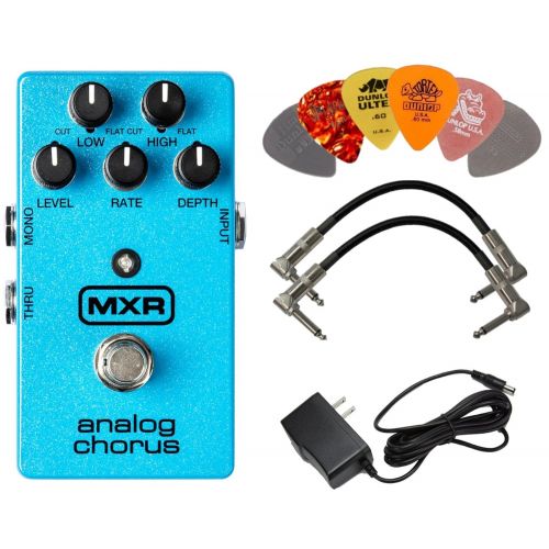  MXR M234 Analog Chorus Effects Pedal BUNDLE with AC/DC Adapter Power Supply for 9 Volt DC 1000mA, 2 Patch Cables and 6 Assorted Dunlop Guitar Picks