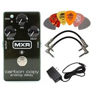 MXR M169 Carbon Copy Analog Delay Pedal BUNDLE with AC/DC Adapter Power Supply for 9 Volt DC 1000mA, 2 Metal-Ended Guitar Patch Cables AND 6 Dunlop Guitar Picks