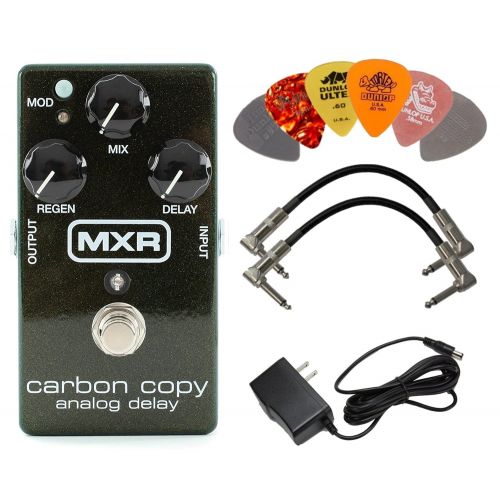  MXR M169 Carbon Copy Analog Delay Pedal BUNDLE with AC/DC Adapter Power Supply for 9 Volt DC 1000mA, 2 Metal-Ended Guitar Patch Cables AND 6 Dunlop Guitar Picks