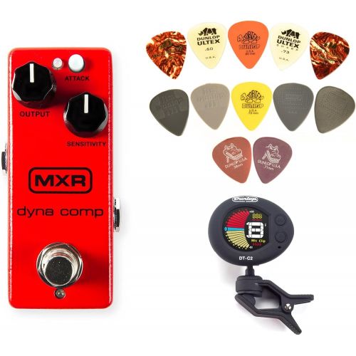  MXR M291 Dyna Comp Mini Compressor Pedal BUNDLE w/ Dunlop DTC-2 Chromatic Clip-On Tuner and PVP101 Pick Pack