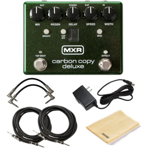  MXR M292 Carbon Copy Deluxe Analog Delay Pedal Bundle w/4 Cables, 9V Power Supply, and Dunlop Polishing Cloth