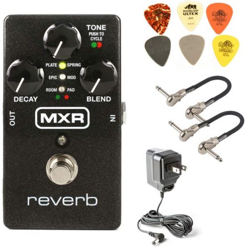  MXR M300 Reverb Analog Guitar Effects Pedal Bundle with 2 MXR Patch Cables, 6 Dunlop Picks, and 9V Power Supply