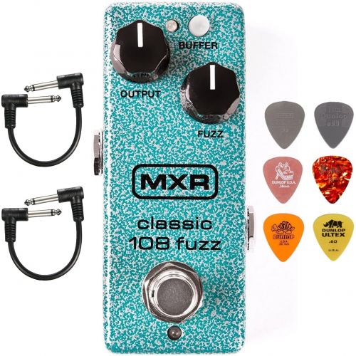  MXR M296 Classic 108 Fuzz Mini Effects Pedal Bundle with 2 Patch Cables and 6 Dunlop Picks
