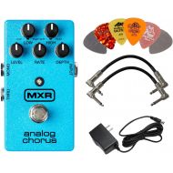 MXR M234 Analog Chorus Effects Pedal BUNDLE with AC/DC Adapter Power Supply for 9 Volt DC 1000mA, 2 Patch Cables and 6 Assorted Dunlop Guitar Picks