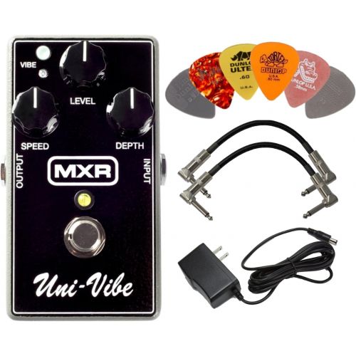  MXR M68 Uni-Vibe Chorus Vibrato Effects Pedal BUNDLE with AC/DC Adapter Power Supply for 9 Volt DC 1000mA, 2 Metal-Ended Guitar Patch Cables AND 6 Dunlop Guitar Picks