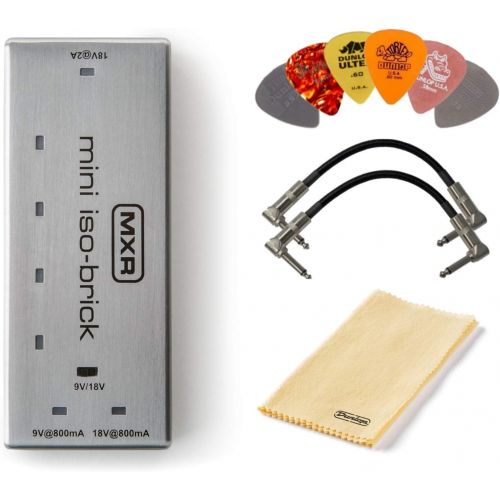  MXR M239 Mini Iso-Brick Power Supply Bundle with 2 Patch Cables, 6 Guitar Picks, and Polishing Cloth