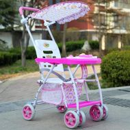 MXYBD Childrens Trolley Simple Breathable Light Sunshade Seat Wicker Chair Folding Four-Wheeled (Color : Pink)