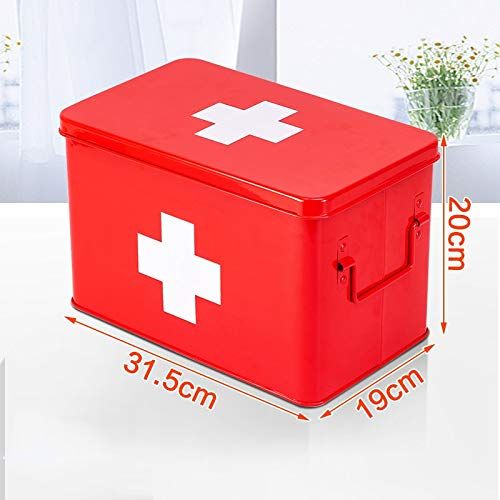  MXueei Metal Medicine Box Home First Aid Box, Household Medical Kit Suitcase, Child Emergency Medical Kit (Color : Red)