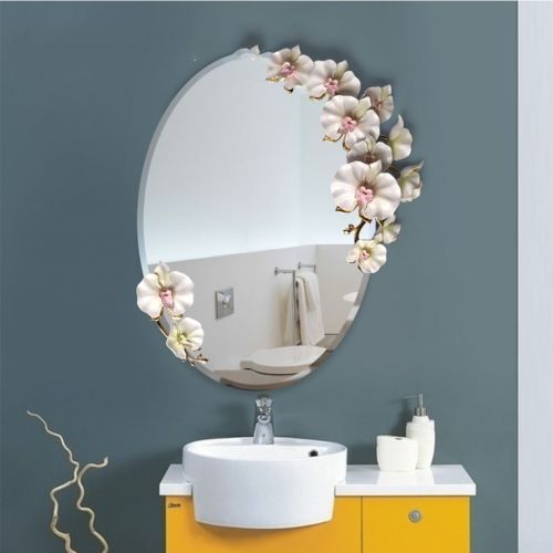  MXueei Bathroom mirror ZfgG Bathroom Wall Mirror Anti - Fog Silver Mirror,Oval Waterproof 3D Relief Resin Decorative Mirror (Color : #4)