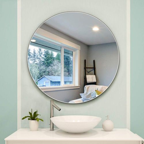  MXueei Bathroom mirror ZfgG Wall-Mounted Bathroom Mirror Round Hanging Makeup Mirror Silver Mirror (Size : 60cm)