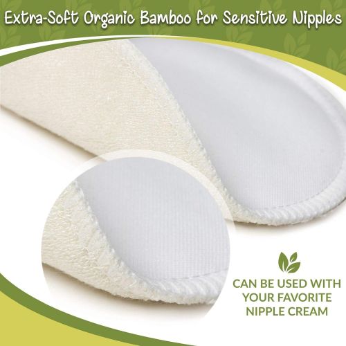  [아마존베스트]M&Y Organic Nursing Pads (14-Pack + 3 Bonuses), Reusable and Washable Breastfeeding Pads, Contoured, Medium (3.7 in), White/Beige