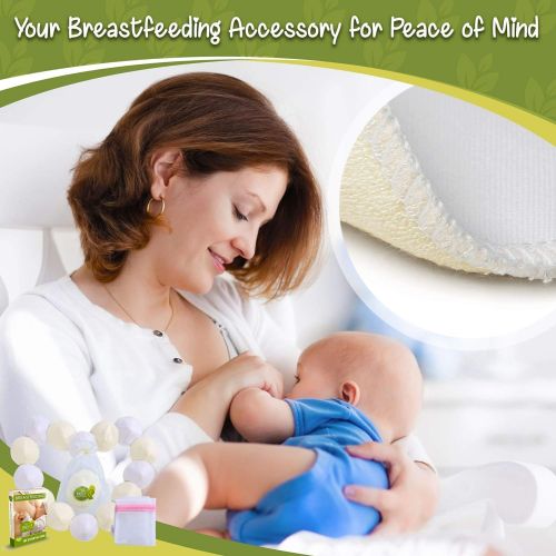  [아마존베스트]M&Y Organic Nursing Pads (14-Pack + 3 Bonuses), Reusable and Washable Breastfeeding Pads, Contoured, Medium (3.7 in), White/Beige