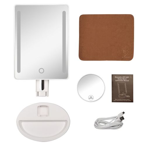  MY CANARY Makeup mirror with led light,My Canary Natural White light vanity mirror with 3.5in 10x Magnification spot Mirror,Desk mirror with battery /USB powered,Adjustable Brightness,360° R