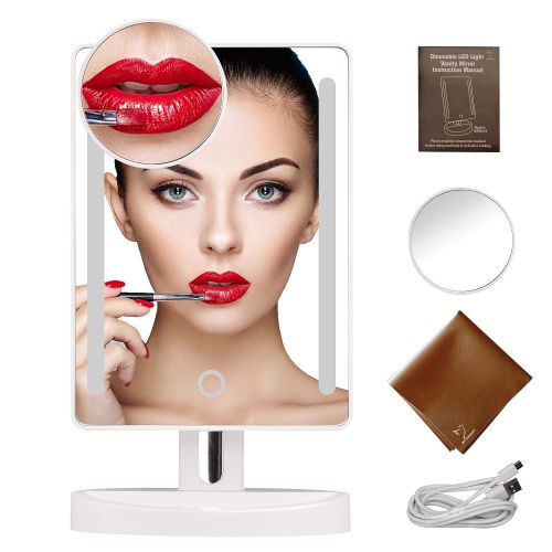  MY CANARY Makeup mirror with led light,My Canary Natural White light vanity mirror with 3.5in 10x Magnification spot Mirror,Desk mirror with battery /USB powered,Adjustable Brightness,360° R