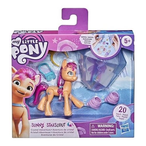 마이 리틀 포니 My Little Pony: A New Generation Movie Crystal Adventure Sunny Starscout - 3-Inch Orange Pony Toy, Surprise Accessories, Bracelet (Accessory Colors May Vary)