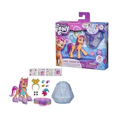 마이 리틀 포니 My Little Pony: A New Generation Movie Crystal Adventure Sunny Starscout - 3-Inch Orange Pony Toy, Surprise Accessories, Bracelet (Accessory Colors May Vary)