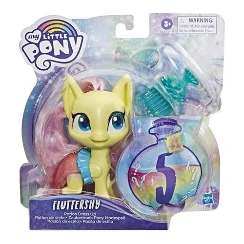 마이 리틀 포니 My Little Pony Fluttershy Potion Dress Up Figure - 5-Inch Yellow Pony Toy with Dress-Up Fashion Accessories, Brushable Hair and Comb