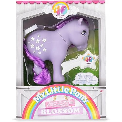 마이 리틀 포니 My Little Pony, 40th Anniversary 4-Inch Blossom, Original 1983 Collection, Long, Brushable Mane and Tail, Action Figure, Great for Kids, Toddlers, Girls, Ages 4+