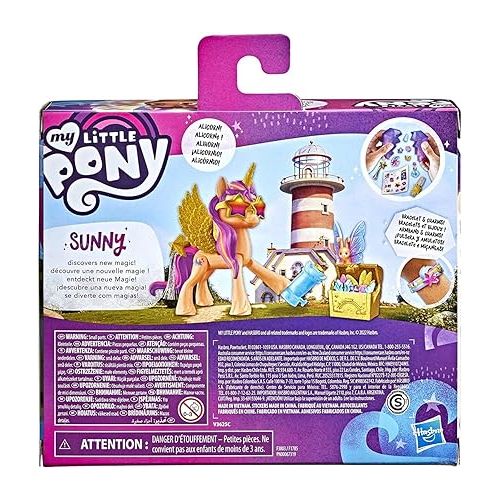 마이 리틀 포니 My Little Pony: A New Generation Movie Crystal Adventure Alicorn Sunny Starscout - 3-Inch Alicorn-Style Toy, Surprise Accessories, Bracelet