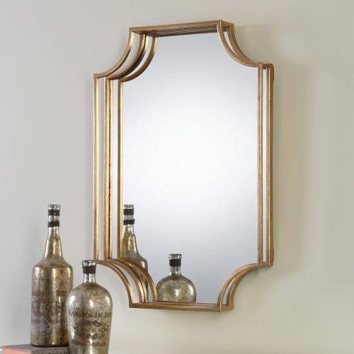  MY SWANKY HOME Open Gold 30 Metal Wall Mirror | Vanity Curved Modern Contemporary Sculpted