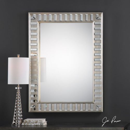  My Swanky Home Dazzling Tiled Silver Wall Mirror | Vanity Framed Solid Wood Elegant