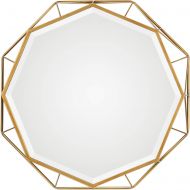 MY SWANKY HOME 30 Gold Open Geometric Round Wall Mirror | Octagon Mid Century Modern Shape