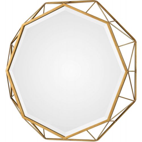  MY SWANKY HOME 30 Gold Open Geometric Round Wall Mirror | Octagon Mid Century Modern Shape