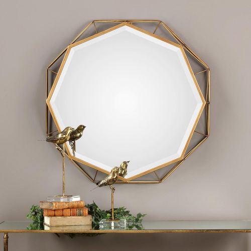  MY SWANKY HOME 30 Gold Open Geometric Round Wall Mirror | Octagon Mid Century Modern Shape