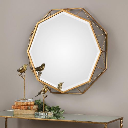  MY SWANKY HOME 30 Gold Open Geometric Round Wall Mirror | Octagon Mid Century Modern Shape