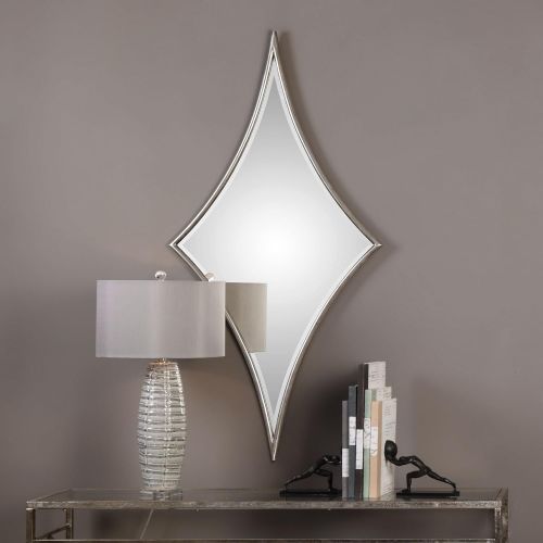  MY SWANKY HOME Oversized Curved Retro Diamond Wall Mirror | 60 Tall Silver Star Harlequin