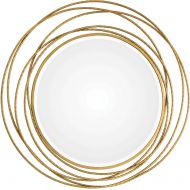 My Swanky Home Gold Swirl Rings Modern Wall Mirror | 39 Round Abstract Open Mid Century Metal