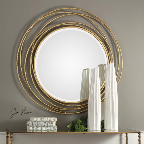  My Swanky Home Gold Swirl Rings Modern Wall Mirror | 39 Round Abstract Open Mid Century Metal