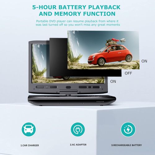  [아마존베스트]MYDASH Portable DVD Player 12.5 for Car, Kids DVD Player with 10.1 HD Swivel Display Screen, SD Card Slot and USB Port, Car Headrest Mount Provided, Exclusive Button Design, Black