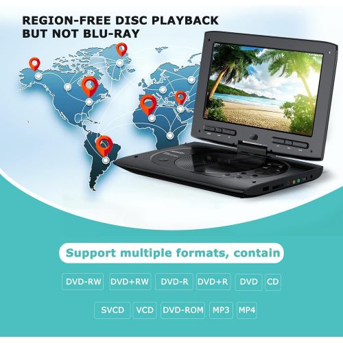  [아마존베스트]MYDASH Portable DVD Player 12.5 for Car, Kids DVD Player with 10.1 HD Swivel Display Screen, SD Card Slot and USB Port, Car Headrest Mount Provided, Exclusive Button Design, Black