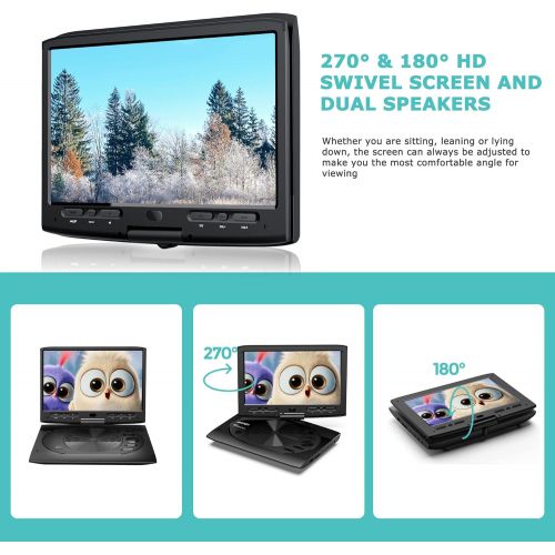  [아마존베스트]MYDASH Portable DVD Player 12.5 for Car, Kids DVD Player with 10.1 HD Swivel Display Screen, SD Card Slot and USB Port, Car Headrest Mount Provided, Exclusive Button Design, Black