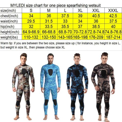  MYLEDI Unisex Neoprene 3mm Scuba Diving Suit One Piece Mens Camo Full Body Spearfishing Wetsuit