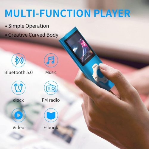  [아마존베스트]MYMAHDI Bluetooth 5.0 MP3 / MP4 Player with 32GB Memory Card, 1.8 LCD Screen, Support Up to 128GB, Pedometer/Video/Voice Record/FM Radio/E-Book Reader/Photo Viewer Dark Blue