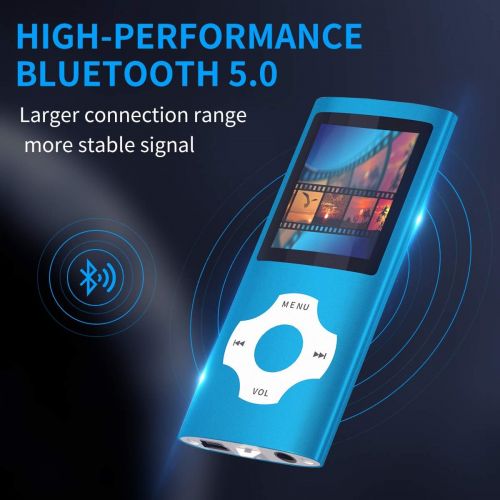  [아마존베스트]MYMAHDI Bluetooth 5.0 MP3 / MP4 Player with 32GB Memory Card, 1.8 LCD Screen, Support Up to 128GB, Pedometer/Video/Voice Record/FM Radio/E-Book Reader/Photo Viewer Dark Blue