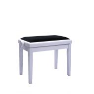 MYMQ Velvet Padded Wooden Adjustable Height Piano Bench White Gloss Finish