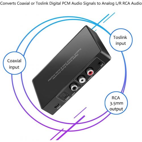  [아마존베스트]MYPIN Digital to Analog Audio Converter with Remote, 192KHz/24bit Digital Coaxial Toslink to Analog L/R RCA 3.5mm Audio with Both Toslink Cable and Coaxial Cable