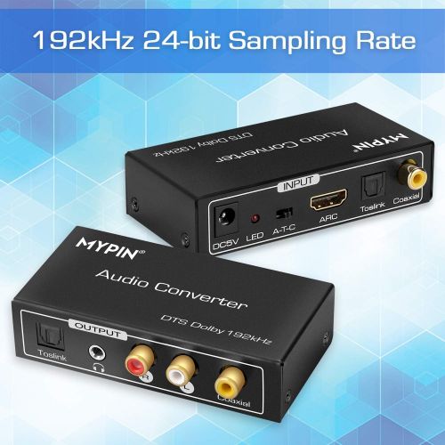  [아마존베스트]MYPIN 192K DAC Converter Multifunction Audio Converter, HDMI ARC Audio Extractor Adapter, Toslink(Optical) or Coaxial or HDMI ARC Input to Coaxial + Toslink(Optical) + Stereo L/R + 3.5mm