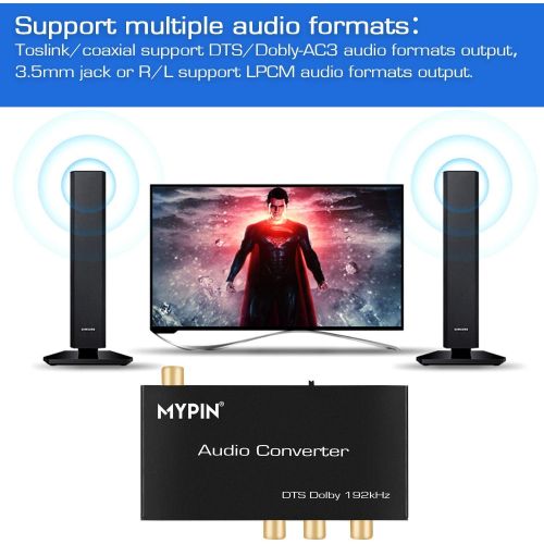  [아마존베스트]MYPIN 192K DAC Converter Multifunction Audio Converter, HDMI ARC Audio Extractor Adapter, Toslink(Optical) or Coaxial or HDMI ARC Input to Coaxial + Toslink(Optical) + Stereo L/R + 3.5mm